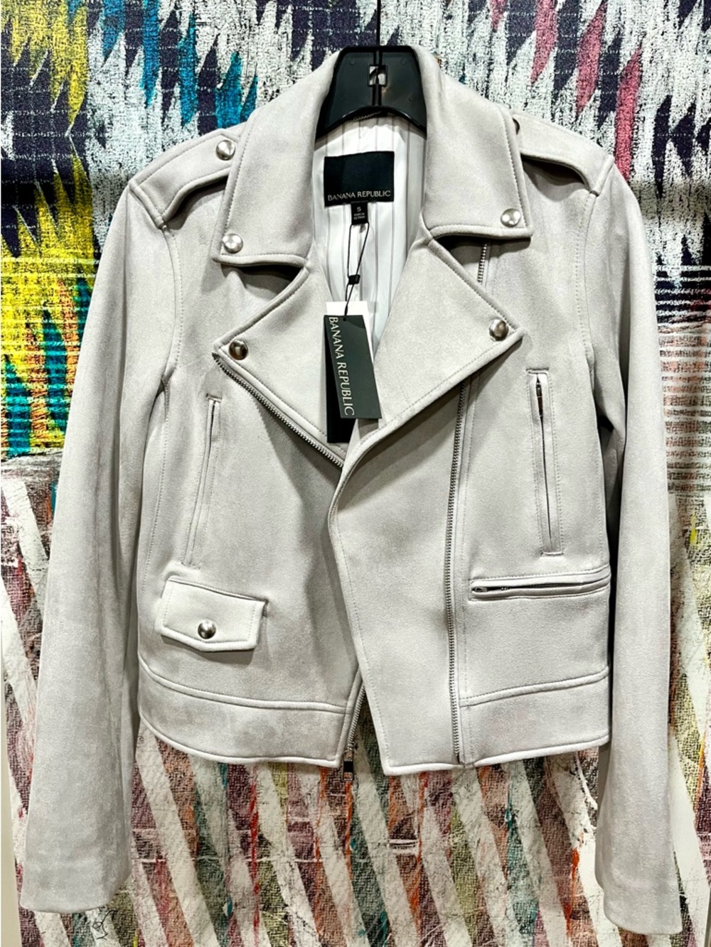 Banana Republic Light Gray Suede Moto Jacket